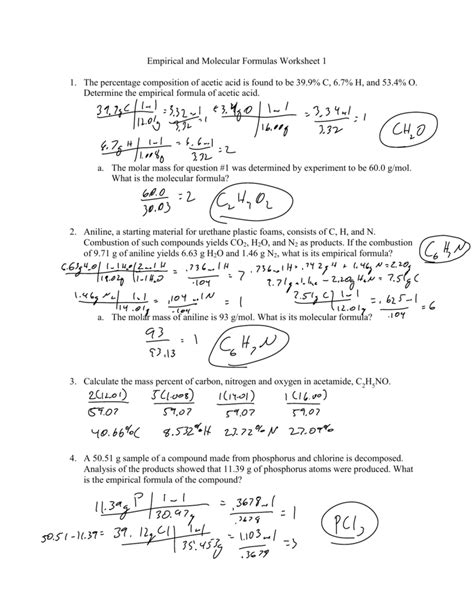 calculating empirical and molecular formulas worksheet answers